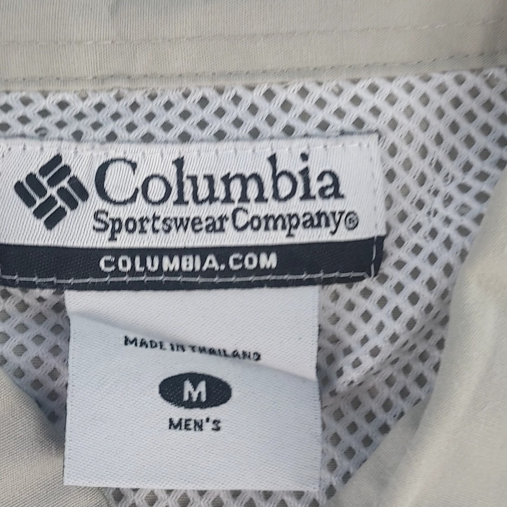 Columbia Mens Medium Tan PFG Ultimate Fishing Center Short‎ Sleeve Button Shirt - Picture 6 of 6